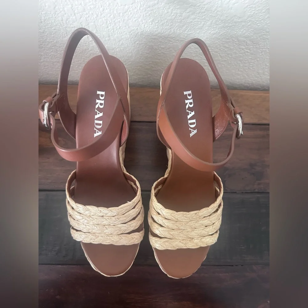 NIB Prada Brown Wedge Sandals